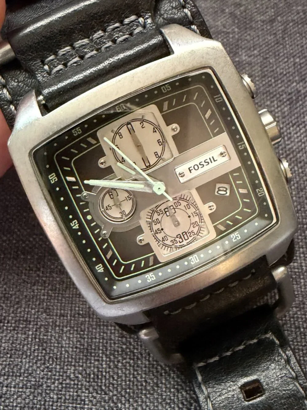 Fossil JR-1196 Black Leather Cuff Watch